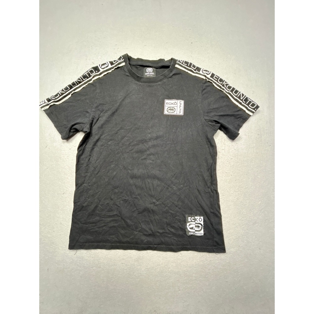 Ecko Unltd T-Shirt Cotton Jersey Black Logo Tape Medium Mens